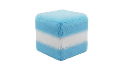 Fluffy Blue and White Cube Ottoman Isolated on White