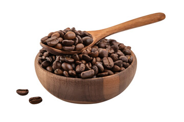 Fototapeta premium coffee beans in wooden bowl with spoon on white background.
