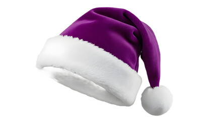 Purple Santa Hat Product Shot with White Fluffy Trim and Pompom isolated PNG with Transparent Background