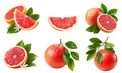 grapefruit set, fresh fruit isolated on white background.