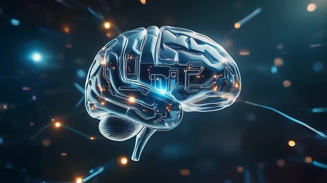 Artificial intelligence brain with glowing circuit