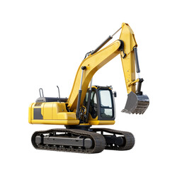 Yellow excavator with arm extended and bucket visible