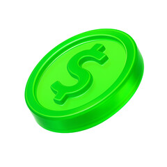 3D Neon Green Dollar Coin Symbolizing Digital Payment and Financial Growth