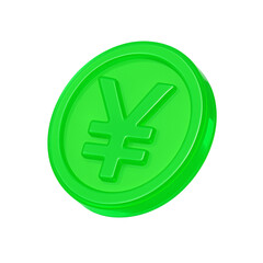 3D Neon Green Yen Coin Icon Representing Japanese Currency