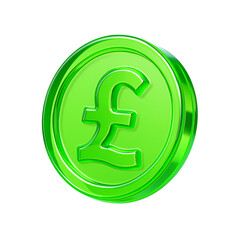 3D Neon Green Pound Coin Icon Representing British Currency