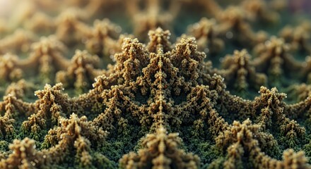 Fractal geometry landscape illustration showing repeating tree-like patterns in earth tones with a