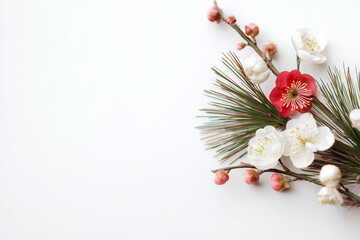 梅の花と松の葉の和風お正月飾り