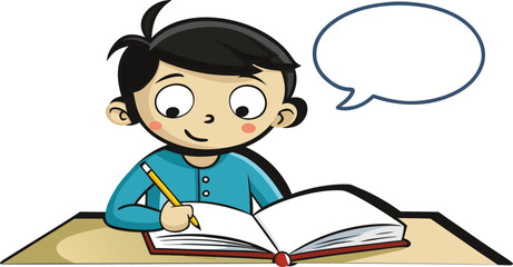 boy writing on the book with speech bubble