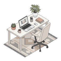 White Office Desk with Laptop and Accessories.