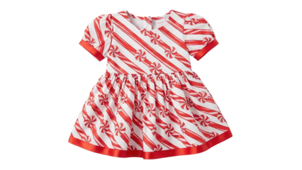 Red and White Candy Cane Patterned Baby Dress Product Shot isolated PNG with Transparent Background