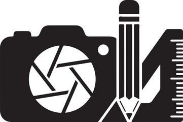Creative tools icon representing photography and design with camera pencil and ruler