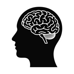 Obraz premium Human Head Profile with Visible Brain Silhouette Icon