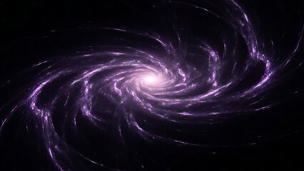 Obraz premium Purple spiral galaxy with bright center and swirling star trails against black space
