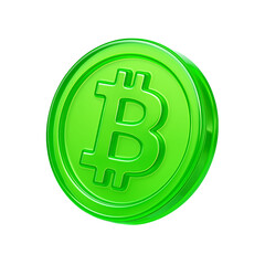 3D Neon Green Bitcoin Coin Icon Representing Cryptocurrency