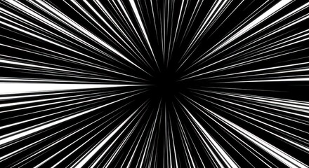 Obraz premium Dynamic radial burst illustration with high speed effect of white lines on black backdrop