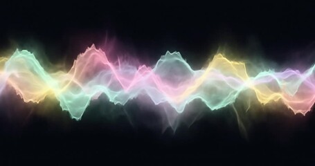Colorful abstract waveforms representing sound frequencies in a digital environment - Powered by Adobe