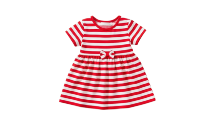 Red and White Striped Baby Dress with Bow Product Shot isolated PNG with Transparent Background