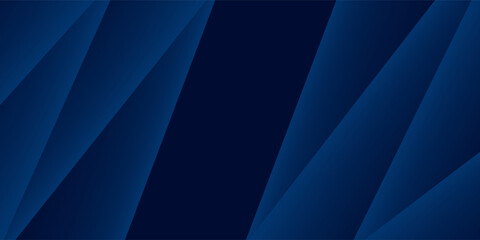 Abstract dark blue gradient horizontal banner background with overlay geometric triangle shapes and glowing line. Modern paper cut texture design with space for text. Suit for poster, cover, header
