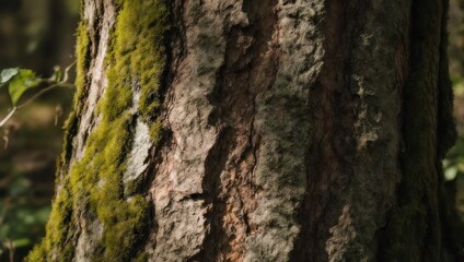 Obraz premium Close-up of a weathered tree trunk covered in moss.