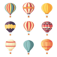 Naklejka premium Set of flying hot air balloons on white background. Flat vector illustration. , vector style simple color