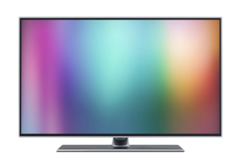 Modern flat screen television with colorful gradient display isolated on transparent background