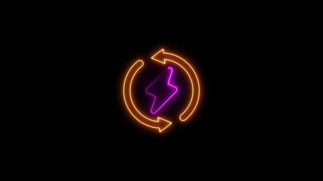 Glowing neon Renewable Energy icon isolated on black background .