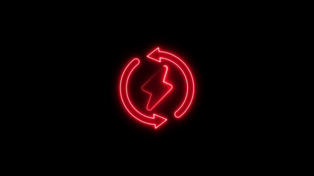 Glowing neon Renewable Energy icon isolated on black background .