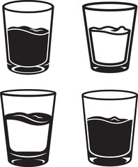 Four glasses of liquid in a simple black and white silhouette illustration
