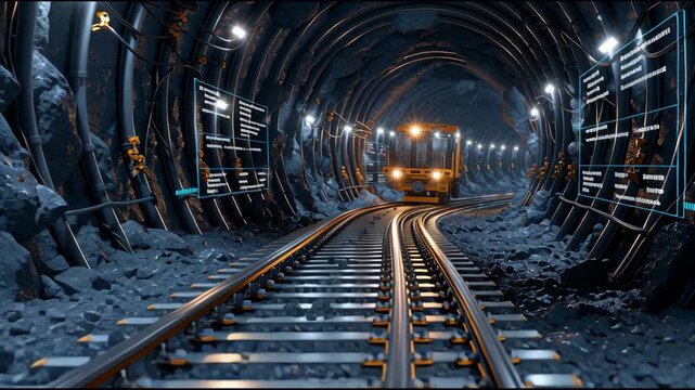 A train is traveling through a tunnel. The tunnel is dark and the train is yellow. The tunnel is long and narrow