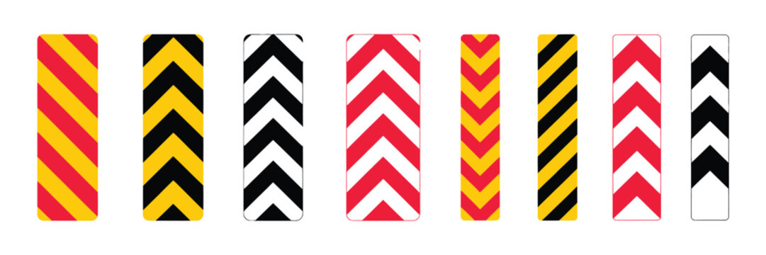 chevron warning stripe vector set, with bold diagonal lines, industrial hazard patterns and caution designs, ideal for construction visuals, safety backgrounds, alert graphics and industrial design 