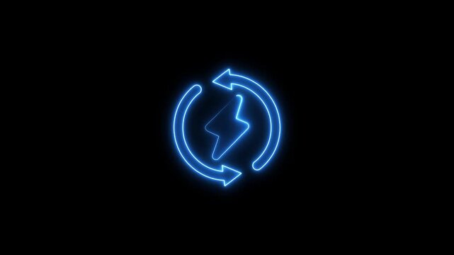 Glowing neon Renewable Energy icon isolated on black background .