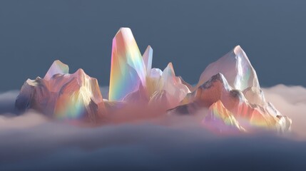Stunning Rainbow Crystal Peaks Emerging from Soft Cloud Cover
