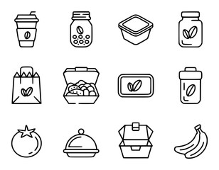 Food and Drink Icons Coffee, Takeout, and Fresh Produce