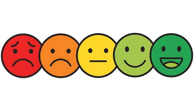 Emoticon Spectrum: A visual depiction of emotions, charting a range of feelings from sadness to joy, using expressive emoji faces.