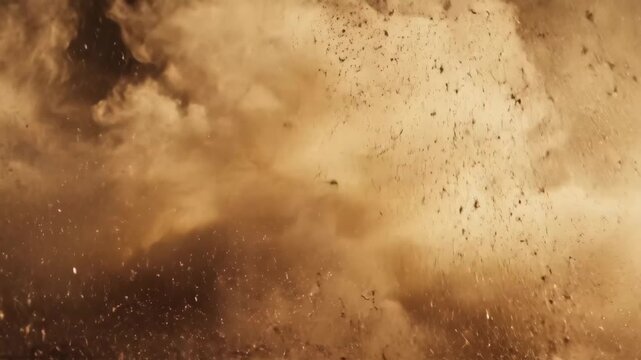 Brown Dusty Explosion - This video captures a chaotic scene of a dusty, brown explosion. Debris and swirling clouds of particulate matter fill the frame, creating a sense of destruction and power.