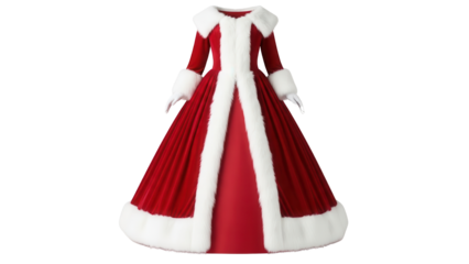 Luxurious Red Velvet and White Faux Fur Mrs. Claus Christmas Costume Dress Photo isolated PNG with Transparent Background
