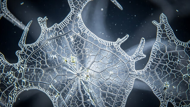 Microsco view of a diatom algae with intricate patterns and shapes with microscope cell marine