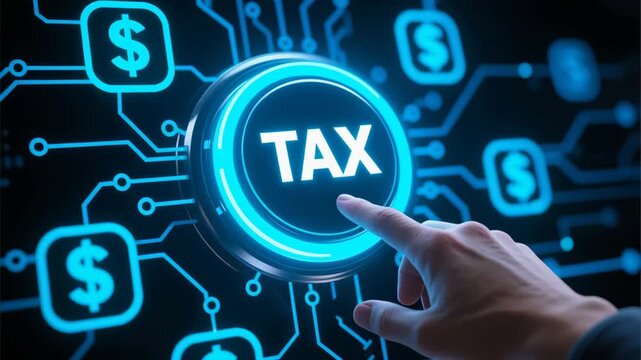 Deadline tax payment management accounting financial planning income tax return business individual research concept hand pressing glowing button dollar sign icons for accurate submission