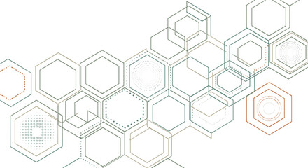 Fototapeta premium Intricate abstract composition featuring hexagons concentric circles and fine line work forming a modern geometric background for design projects.