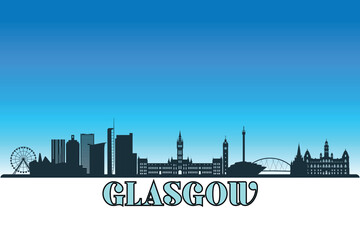 Naklejka premium Global city Glasgow shown in a detailed vector skyline with a bright blue sky 