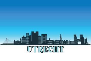 Naklejka premium Global city Utrecht shown in a detailed vector skyline with a bright blue sky 