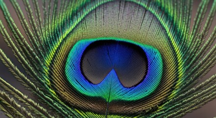 Obraz premium Iridescent peacock feather macro with vibrant blue and green hues for exotic textures