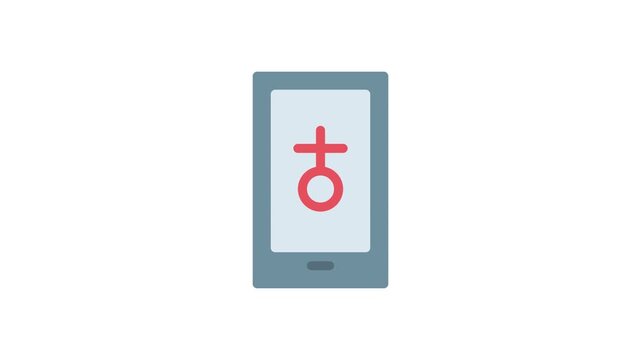 A smartphone displaying a symbol on its screen, indicating a specific function or application.