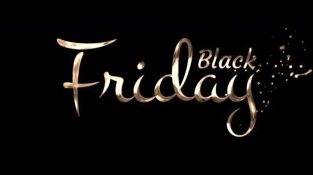 Black friday message in elegant golden script on black background. Perfect for promotions, advertisements, social media posts, and website banners.