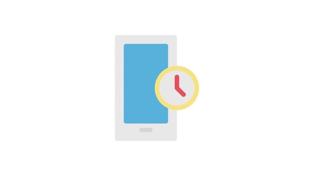 A mobile phone featuring a digital clock and a clock symbol on its display.
