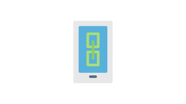 A smartphone displaying a green and blue square on its screen, showcasing a simple geometric design.