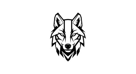 Black and White Wolf Head Illustration.
