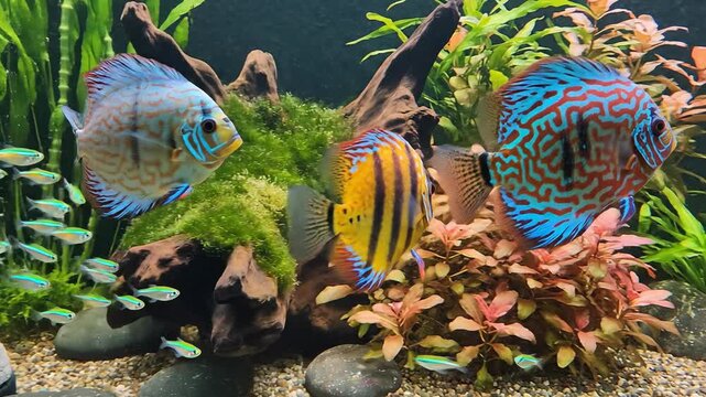 Colorful Discus Fish in Aquarium.