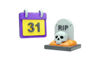 Halloween Calendar and Skull on Tombstone Illustration