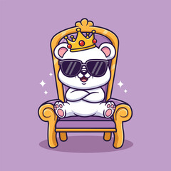 Cute Cartoon Bear King on Throne Vector Illustration